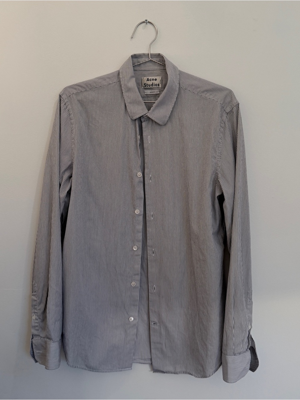 Acne Studio Men's Blue and White Striped Button-Up Shirt